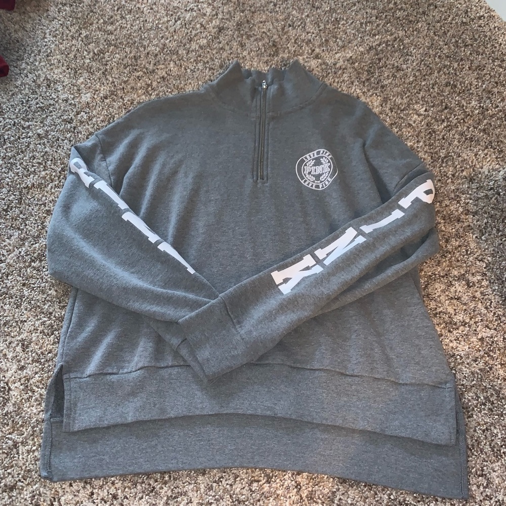 Grey PINK quarter zip pullover